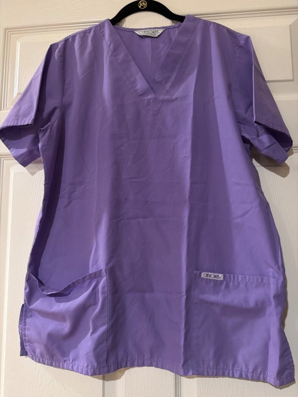 Cherokee Womens Purple V-Neck Scrub Top With Pockets